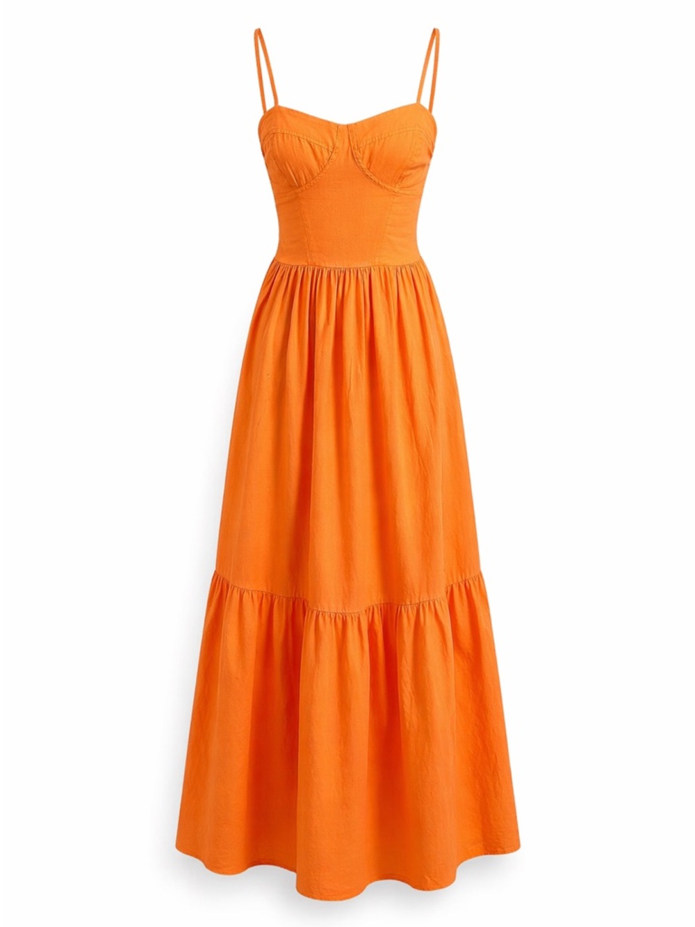 YFB Orange Linen Blend Smocked Bustier Maxi Dress Small Summer Vacation - Picture 2 of 11